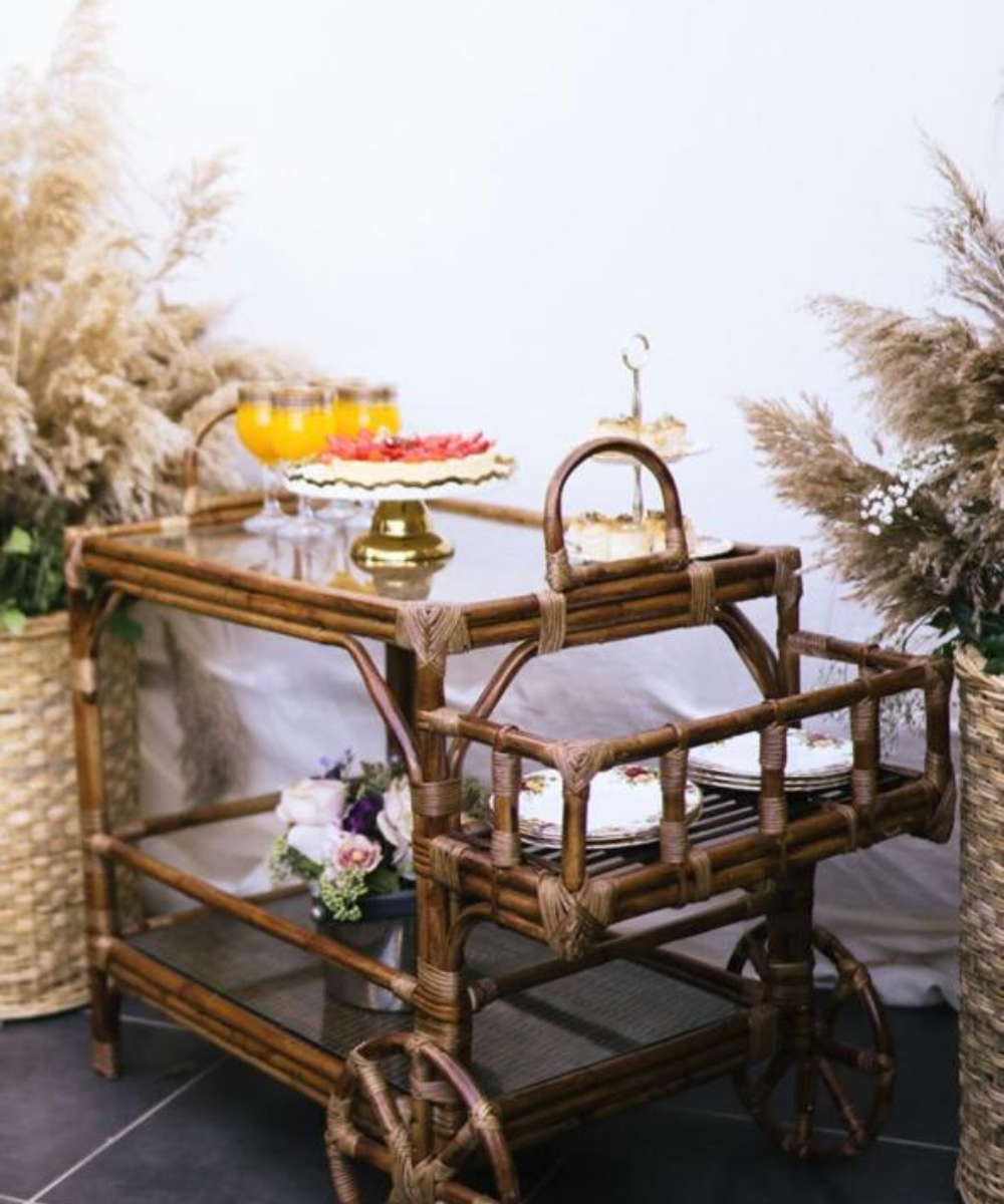 Natural Cane Trolley Table